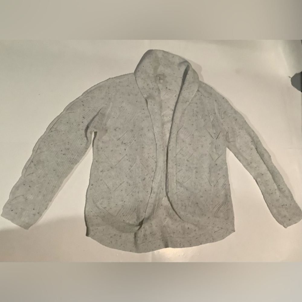 TALBOTS Womens 3x Donegal Cardigan Oatmeal Speckled Open Front Long Sz Xl